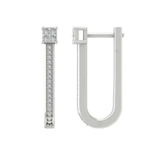 Sterling Silver Lab Grown Diamond Hoop Earrings Gift for Women - Picture 1 of 5