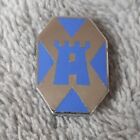 Mystery Vintage Enamel Pin  Badge, Blue Castle On Silver Background, VGC