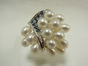 MIKIMOTO ring White Gold Pearl & Sapphire US size 5.25 Auth #061505