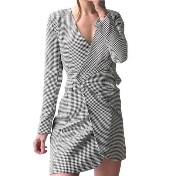 $375 Vestido Blazer JASON WU Pata de Gallo Drapeado Envolvente S M L Negro Blanco Asimétrico Foto 1 de 1