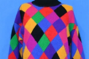 DE COLECCIÓN AÑOS 80 RAFELLA ANGORA MULTICOLOR ARCO IRIS DIAMANTE CUADROS SUÉTER MUJER S - Imagen 1 de 4