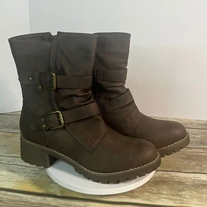 Neu Globalwin Damen braun Kunstleder halbhohe Biker-Stiefel Größe 9 mit Dual Bu - Bild 1 von 12