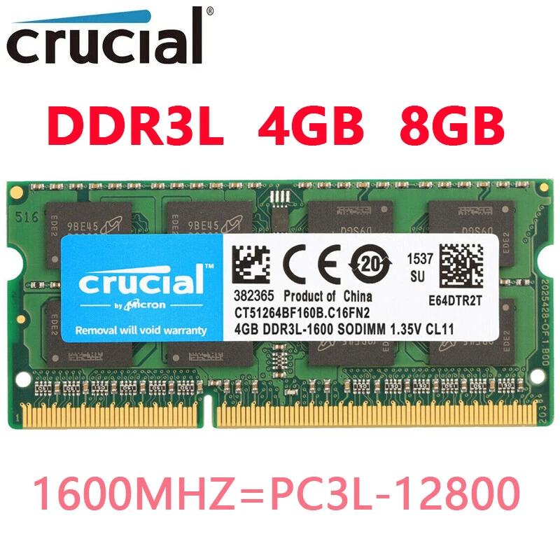 Crucial  DDR3L 4GB 8GB 1600MHz PC3L-12800 204-Pin Sodimm memory LAPTOP RAM 1.35V - Image 1 of 4