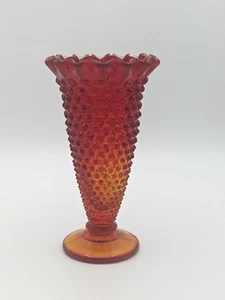 Vintage Amberina Vase Orange Red Hobnail Ruffled Edge 6.25" - Picture 1 of 5