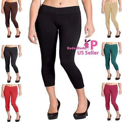 Women Seamless Basic Stretch Capri Sports Yoga Leggings Plus Size L XL 2XL - Image 1 of 3