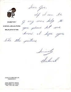 T19-79831 Orig letter Derland Moore New Orleans Saints DT 1973-85 on letterhead - Picture 1 of 1