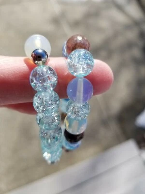 Opal ice cracked glass Ocean Life Sands Beaded Bracelet 7.5 inches set of 2 - Image 1 of 4
