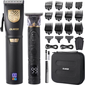 GLAKER Professional Cordless Hair Clippers LCD 15 Guide Combs Barber Trimmer Kit - Picture 1 of 12