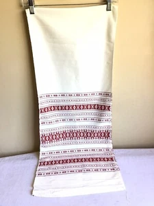 Vintage osteuropäischer Leinen gewebt cremerot rechteckig Tischläufer 13,5 Zoll x 68 Zoll - Bild 1 von 4