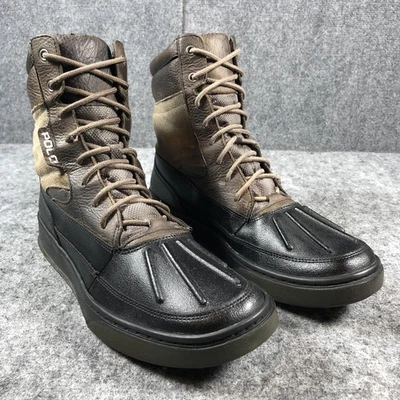 Botas Polo Ralph Lauren Masculinas Tamanho 10.5 Preto Marrom Biqueira de Pato Couro com Cadarço - Imagem 1 de 4