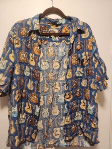Art Of Eddy Y By REYN SPOONER Hombres Guitarra Hawaiana Abotonada Azul Camisa Grande - Imagen 1 de 5
