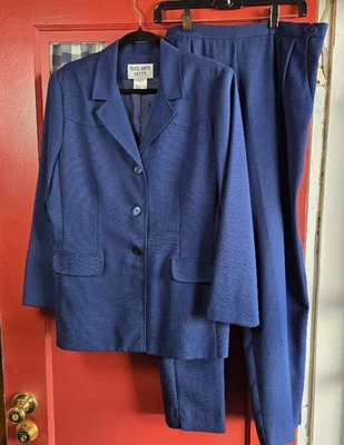 Traje pantalón para mujer Plaza South Petite azul manga larga botón delantero talla 14 Foto 1 de 4