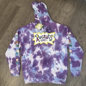 NUEVO CON ETIQUETAS Nickelodeon Púrpura Sudadera con Capucha Para Hombres L Tie Dye Negra con Logo Amarillo Rugrats - Imagen 1 de 8