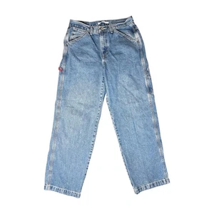 VTG Tommy Hilfiger Jeans Womens 10 Dark Blue Denim Baggy Carpenter Pants Flag - Picture 1 of 12