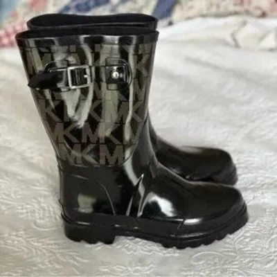 Michael Kors MK логотип черный дождя ботинки резиновый верхний кожаный подошвы - Изображение 1 из 4