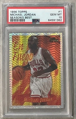 1996-97 Topps Michael Jordan Season's Best En Fuego Prizm #1 PSA 10 Gem Mint - Image 1 of 2