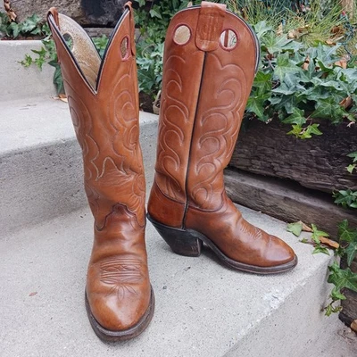 Botas de caubói masculinas vintage de couro marrom Olathe Buckaroo tamanho 9 E - Imagem 1 de 4