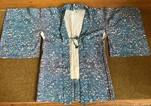 Vintage Ladies' Japanese Blue Floral Kimono Haori Jacket. Up To Size 14 - Picture 1 of 8