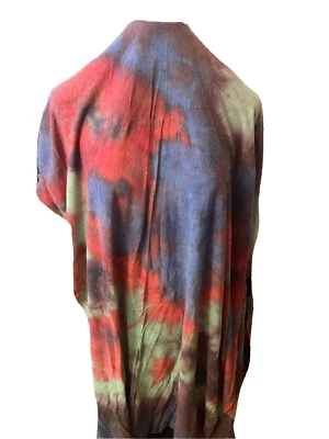 1-yard  KNIT STRETCH TIE DYE PRINT BROWN, BLUE, RED & GREEN COLORS - Image 1 of 3