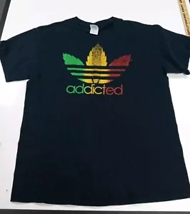 Addicted Large SS Black Tshirt Gildan mmj cannabis 44" Chest Cotton - Picture 1 of 8