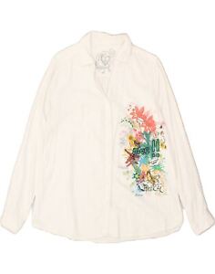DESIGUAL Womens Graphic Shirt UK 18 XL White Floral Cotton BB12