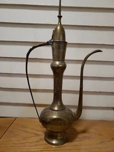 Antique Tea Pot Brass Copper Islamic Hand Made Engraved Pitcher - Picture 1 of 9