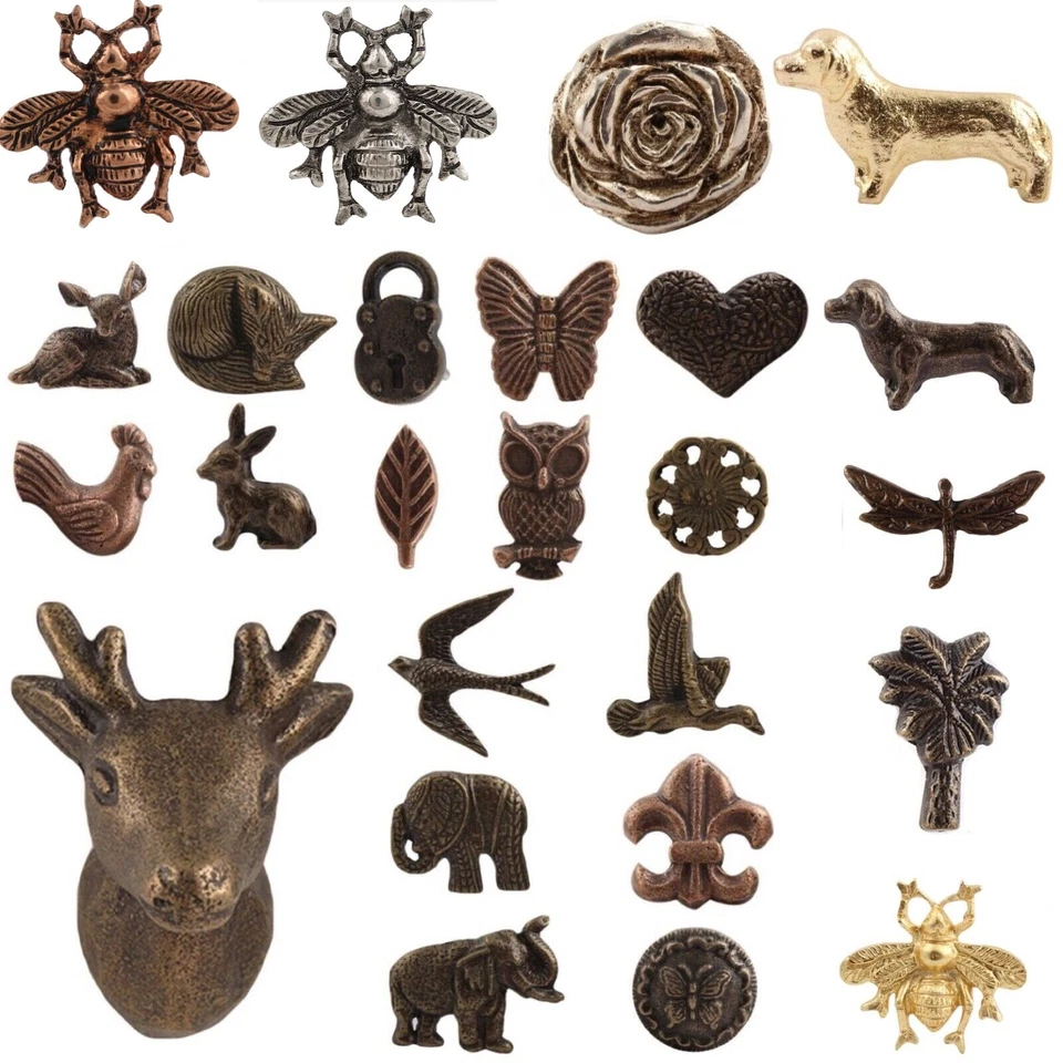 METAL IRON Door Knobs Animal HANDLES Cabinet Pulls Cupboard Drawer Antique Brass - Image 1 of 1