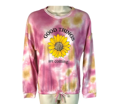 Speechless - Girls Tie Dye Sunflower Good Things are coming Bow Front Top - XL - Image 1 of 4