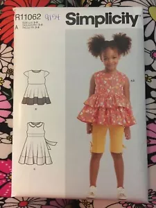 Top, túnica, leggings recortados para niñas Simplicity Pattern 9154/R11062 3-8 NUEVOS - Imagen 1 de 2