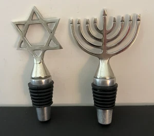 Wine Bottle Stoppers Star of David & Menorah Silver Color Lot of 2 no Box - Picture 1 of 8
