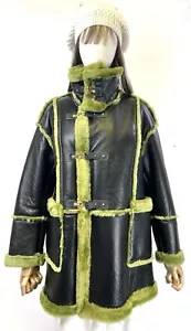 Women's Genuine Sheepskin Shearling 2-WAY Collar Biker Winter Coat `US OS XS-L - Picture 1 of 12