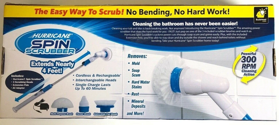 ONTEL HURRICAN SPIN SCRUBBER Hurricane Spin Scrubber Power Cleaning brush with 3 Head Brush - Brand New