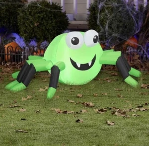 Airblown Inflatable Halloween Green Black Spider 4 Ft Tall Light Up Plug In - Picture 1 of 2