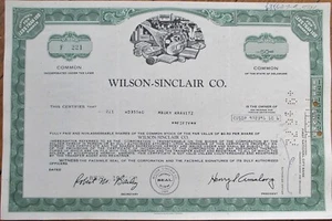 Wilson Sinclair Company 1971 certificado de stock, embalaje de carne, viñeta de carnicero - Imagen 1 de 1