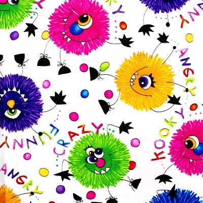 Kari Pearson Quilting Cotton Fabric Crazy Monsters Kids Funny Bright Colors - Image 1 of 3