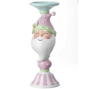 9" Retro Style Santa Claus Pink and Mint Green Pillar Candle Holder - Picture 1 of 1