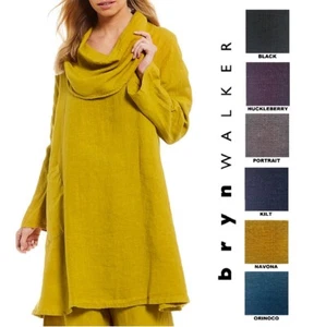 BRYN WALKER TÚNICA NOLAN de lino pesado línea A larga capucha cuello top XS S M L XL COLORES - Imagen 1 de 17