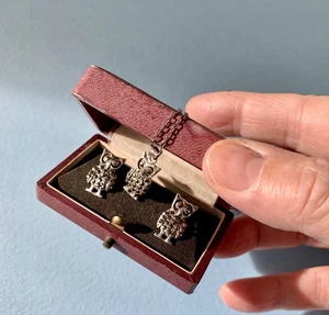 Vintage massiv Silber Ohrring Halskette Set Eule Greifvogel Maskarsit Anhänger (h - Bild 1 von 9