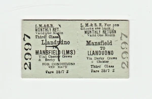 LMS Railway Ticket Llandudno to Mansfield - Picture 1 of 2