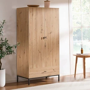 Dusk Willow Oak Effect & Black 2 Door Double Wardrobe with Drawer RRP £269 - Picture 1 of 2