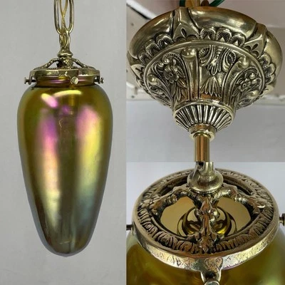 RESTAURADO Antigo Antigo Antigo Pingente de Vidro Arte Luz Artes e Ofícios Deco Vitoriano, Latão - Imagem 1 de 4