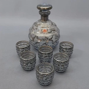 Set Da Liquore Vetro Con Riporti Argento 925 P.G. Bottiglia E Bicchieri Vintage - Imagen 1 de 12