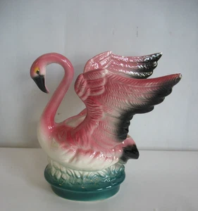 Vintage 1950er Mid Century Flamingo California Keramik Maddox rosa Vogel Übertopf - Bild 1 von 12