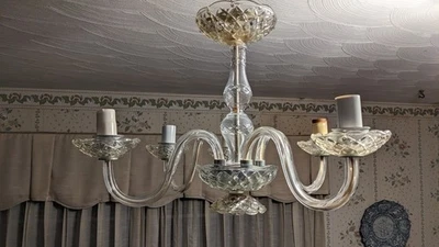 Working Bohemian style 5 arm clear cut crystal chandelier - Image 1 of 4