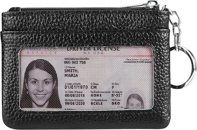 Cartera de cuero para cambiar monedas mini monedero de bolsillo con ventana de identificación frontal Foto 1 de 4