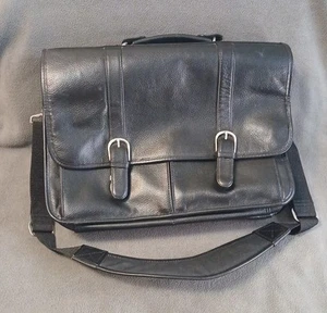 Vintage Wilson's Distressed Black Leather Laptop Bag Messenger Bag Briefcase - Picture 1 of 15