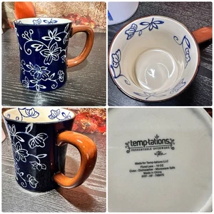 Temptations By Tara Cobalt Blue Floral Lace 16oz Mugs Set of 4 - Picture 1 of 5