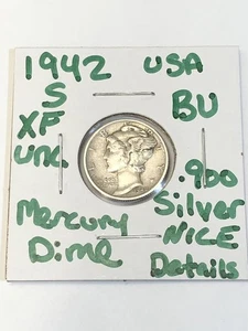 Uncirculated 1942-S San Francisco Mint .900 Silver Mercury Dime XF BU Details - Picture 1 of 20