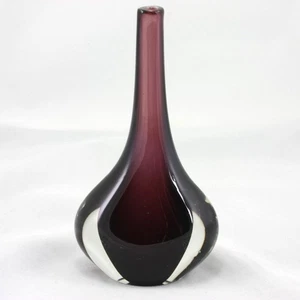 Murano Burgundy & Clear Sommerso Pencil Neck / Stem Vase - Picture 1 of 8