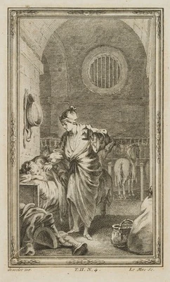 LEMIRE (*1724) nach GRAVELOT (*1699), Schläfer im Pferdestall,  1757, Rad. - Bild 1 von 4